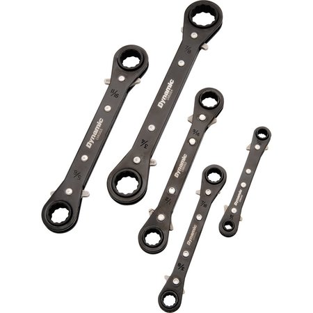 DYNAMIC Tools 5Pcs SAE Dbl Box End, Reversible Ratcheting Wrench Set, Straight D081203